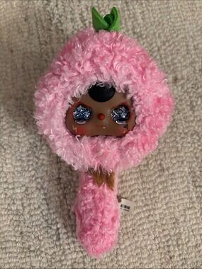 Baby Three Glitter Eyes Plush Pink Fruit Character Handheld Brush